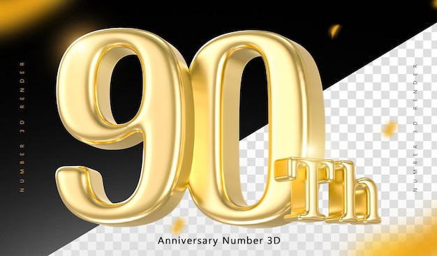Renderizado en 3D dorado de la celebración del 90 aniversario