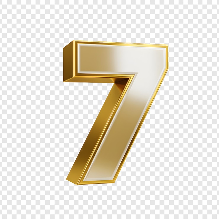 PSD renderizado en 3d dorado del número 7