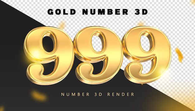 Renderizado en 3D dorado del número 999