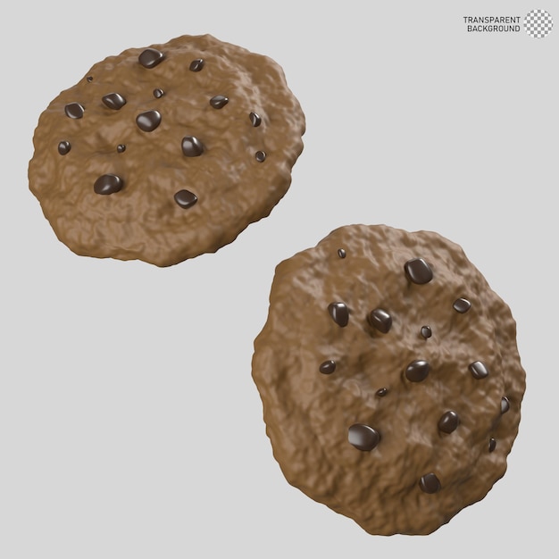 Renderizado en 3D de dos galletas de chocolate