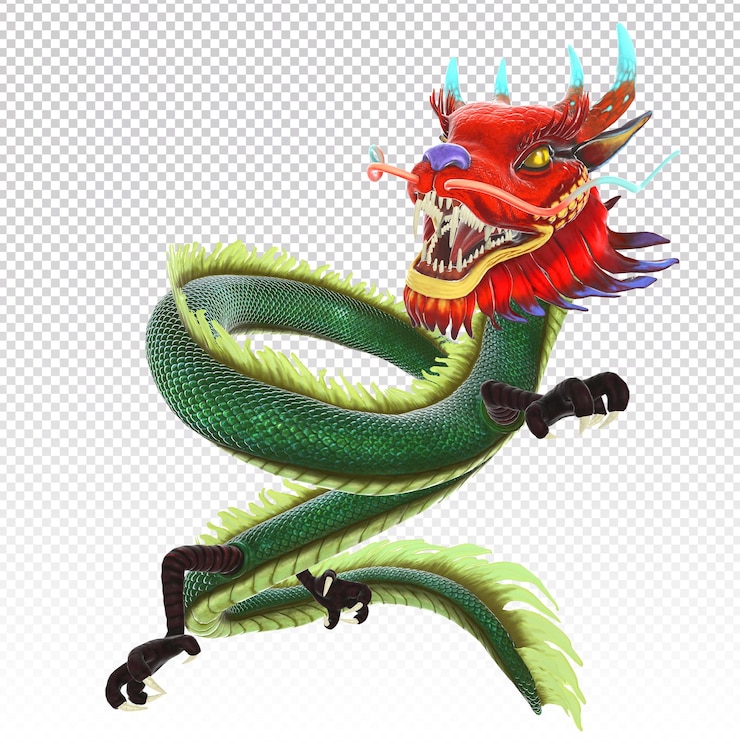 PSD renderizado en 3d dragón chino. aislado sobre fondo blanco. vista lateral.
