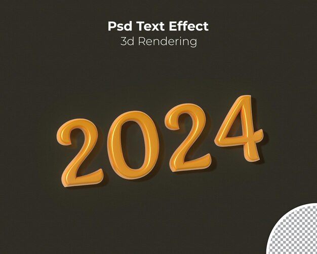 Renderizado en 3d del efecto de texto brillante de 2024