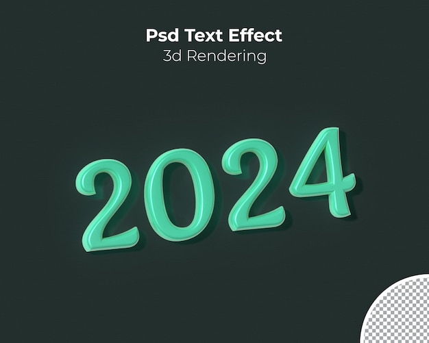 Renderizado en 3D del efecto de texto brillante de 2024