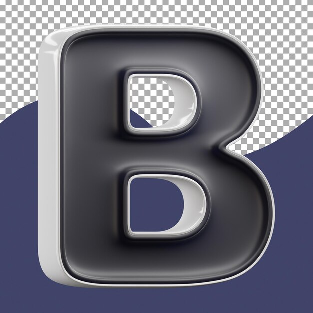Renderizado en 3D de la elegante letra en blanco y negro B Renderización en 3D en fondo transparente
