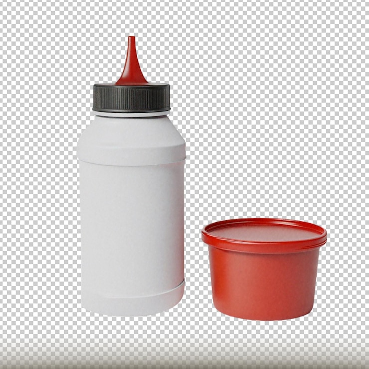 PSD renderizado en 3d de un elemento de comida rápida con una botella de salsa aislada sobre un fondo transparente