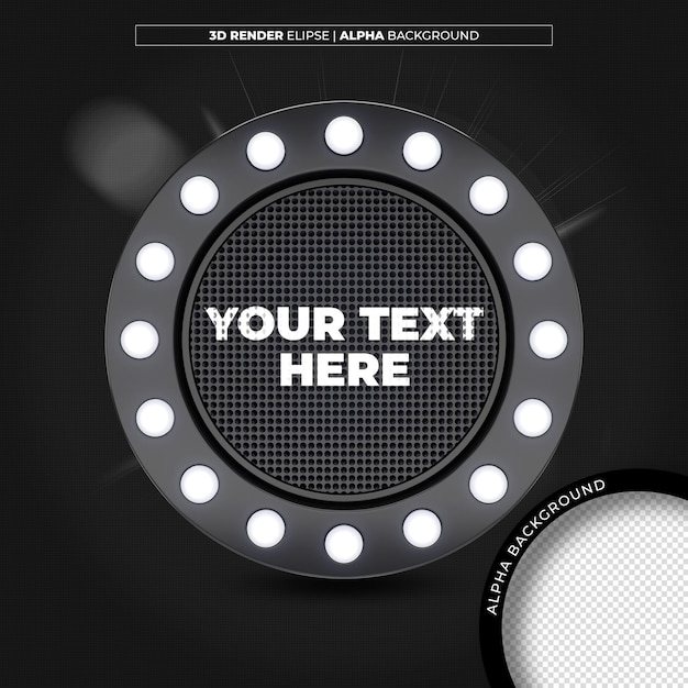 Renderizado en 3D de elipse negra con cuadrícula con texto editable para composición