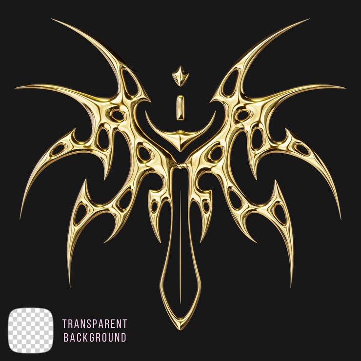 PSD renderizado en 3d del emblema de la espada alada en un fondo transparente