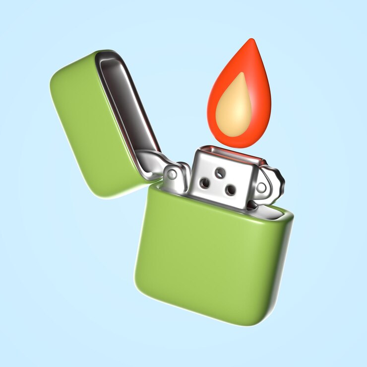 PSD renderizado en 3d de un encendedor encendido con una llama verde