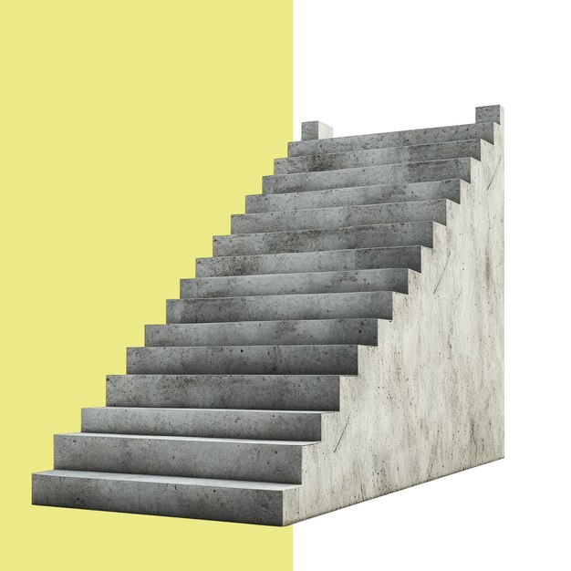 Renderizado en 3D de escaleras de hormigón que suben aisladas en un fondo blanco fondo alfa transparente png