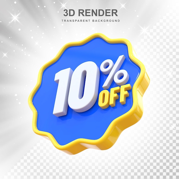 Renderizado en 3D de la etiqueta de promoción del 10 por ciento