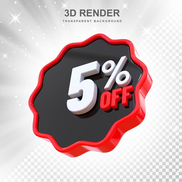 Renderizado en 3D de la etiqueta de promoción del 5 por ciento