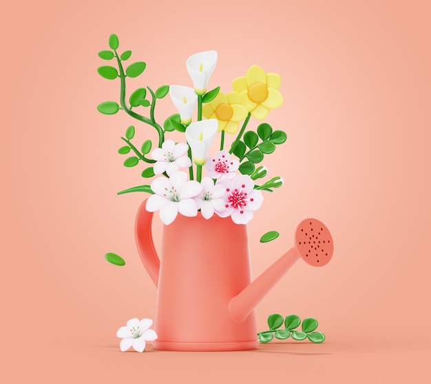 Renderizado en 3D de flores y naturaleza muerta