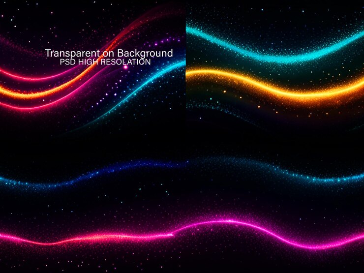 PSD renderizado en 3d de un fondo futurista abstracto con ondas de partículas coloridas que fluyen fondo transparente