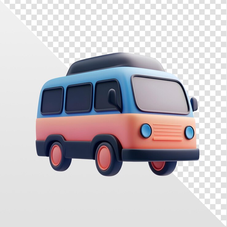 PSD renderizado en 3d de una furgoneta colorida aislada sobre un fondo transparente