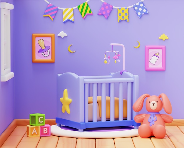 Renderizado en 3D de la habitación del bebé