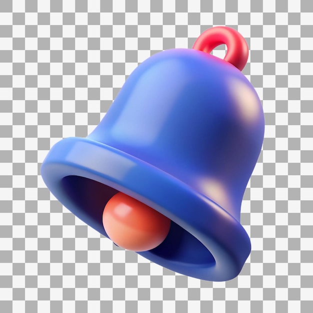 Renderizado en 3D de un icono de campana azul con un anillo rojo y un aplauso naranja
