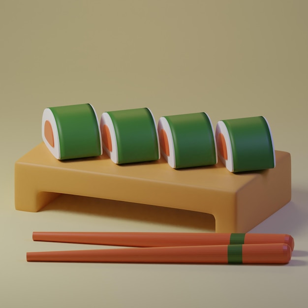 Renderizado en 3D del icono de comida rápida de sushi