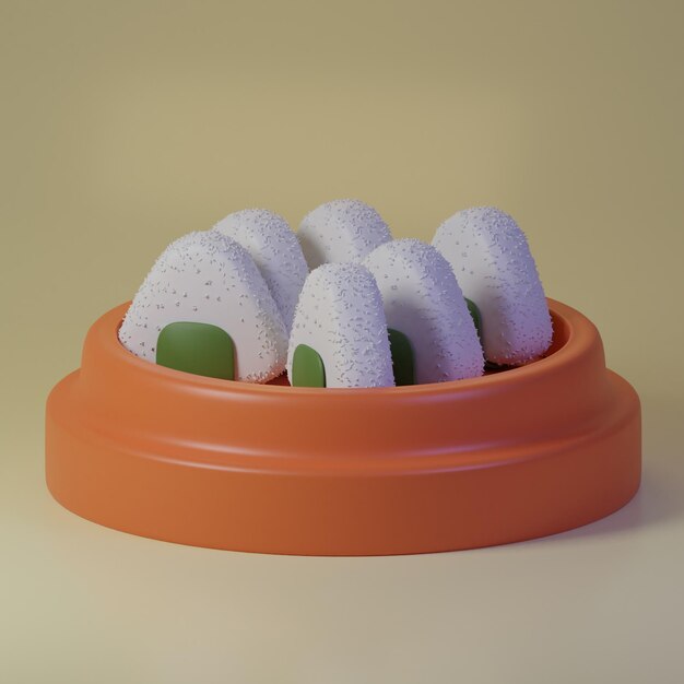 Renderizado en 3D del icono de comida rápida de sushi