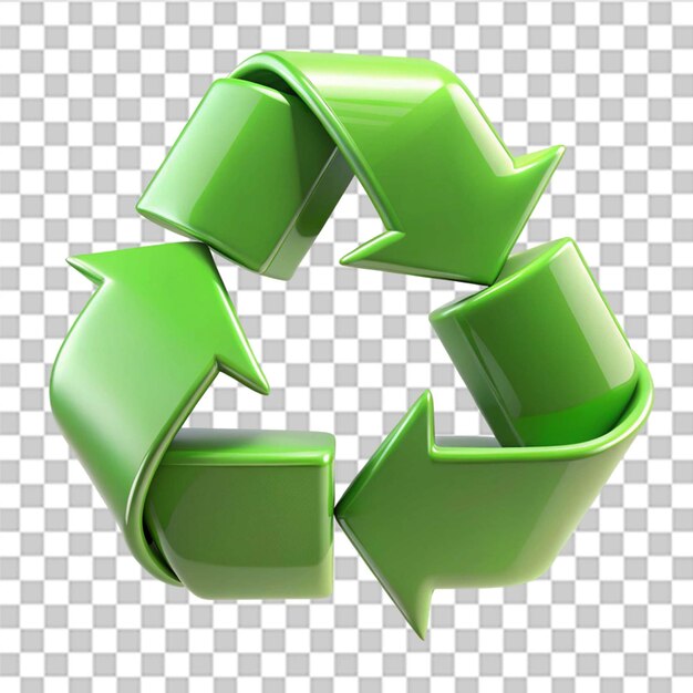 Renderizado en 3D del icono de reciclaje aislado sobre un fondo transparente