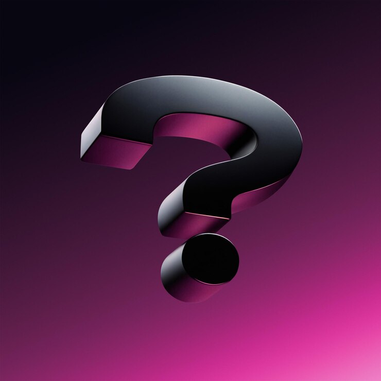 Renderizado en 3D del icono del signo de interrogación Superficie brillante Fondo rosa oscuro