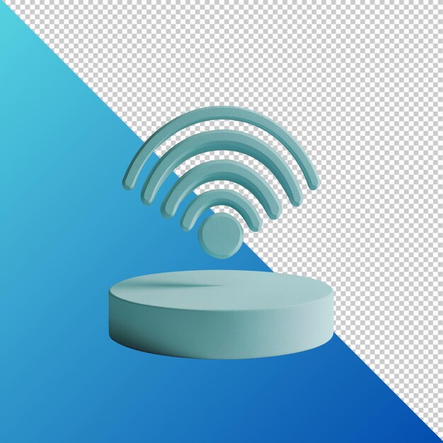 Renderizado en 3D de un icono de Wi-Fi inalámbrico en un podio azul