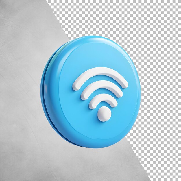 PSD renderizado en 3d del icono de wi-fi redondo y brillante en un fondo transparente