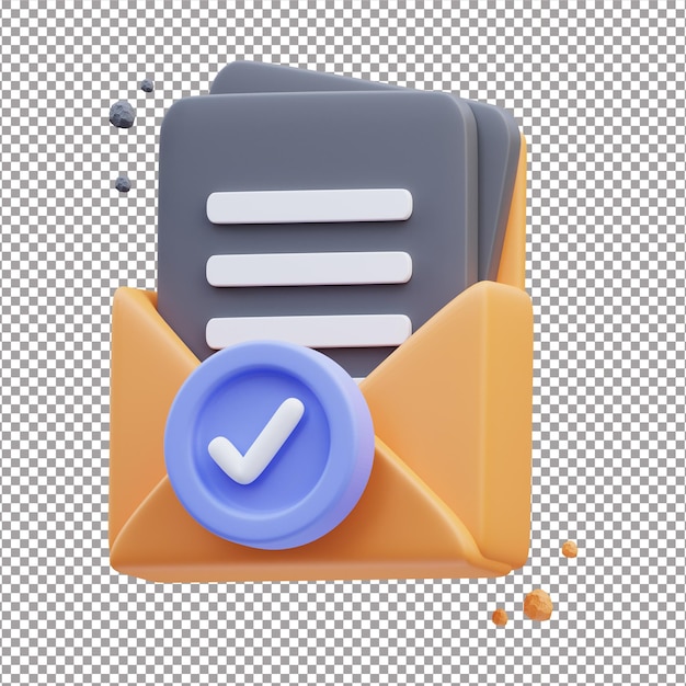 Renderizado en 3D de la ilustración del icono bonito aprobado por el correo electrónico