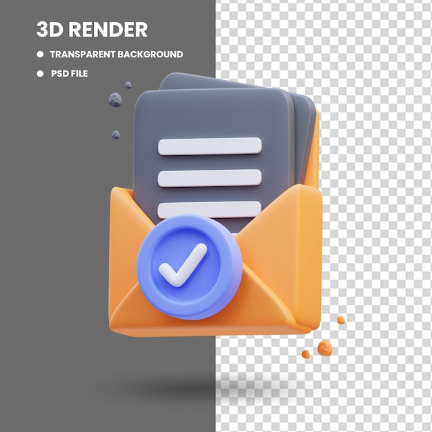 Renderizado en 3D de la ilustración del icono bonito aprobado por el correo electrónico
