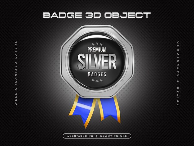 Renderizado en 3D de la insignia de plata para la composición del premio al campeón