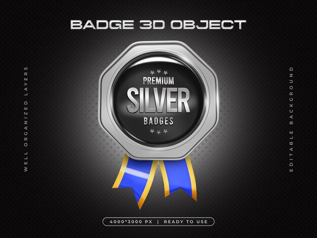 PSD renderizado en 3d de la insignia de plata para la composición del premio al campeón