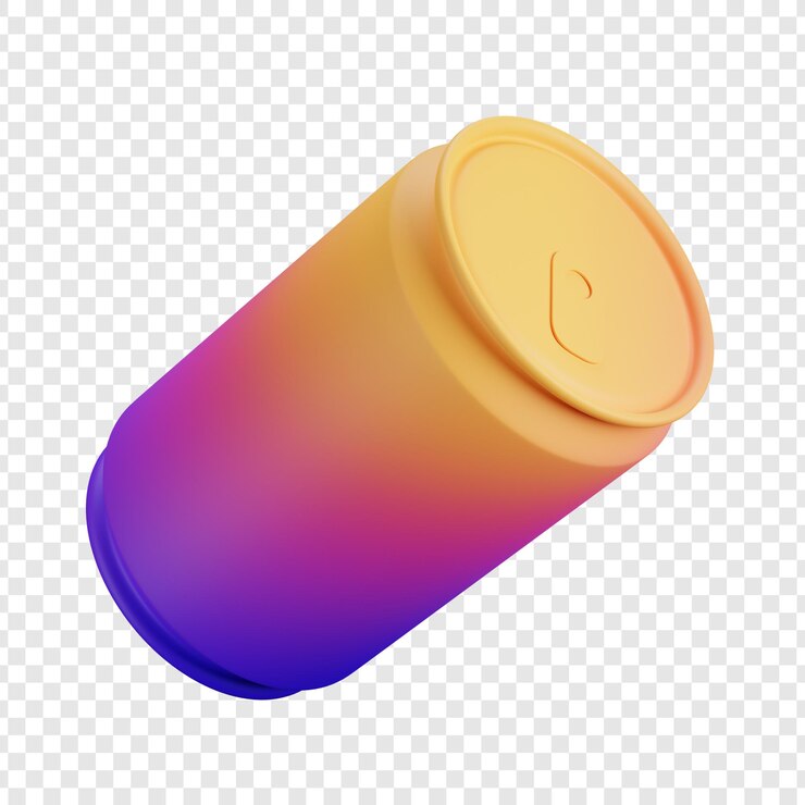 PSD renderizado en 3d de una lata de refresco con gradiente