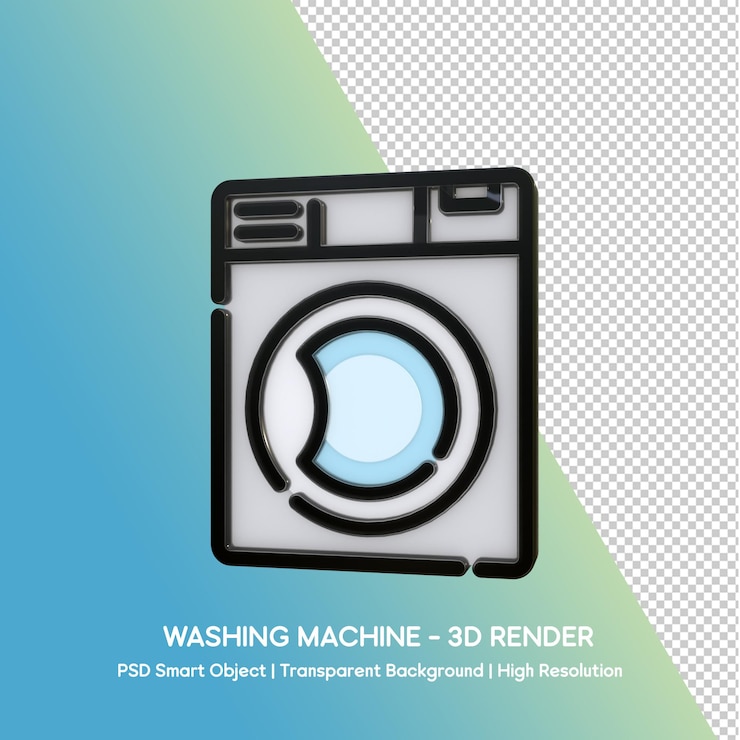 PSD renderizado en 3d de una lavadora con fondo transparente