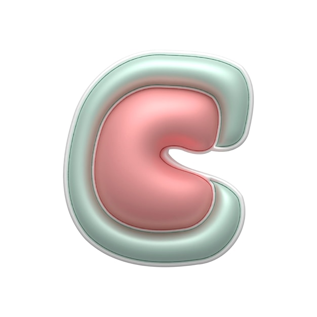 Renderizado en 3D de la letra C en rosa y verde