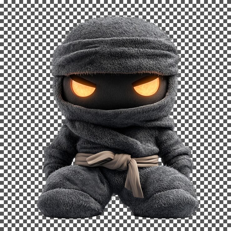 PSD renderizado en 3d de un lindo peluche ninja aislado sobre un fondo transparente