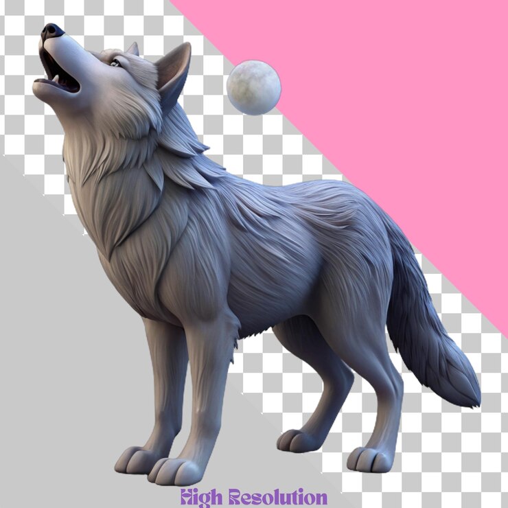 PSD renderizado en 3d de el lobo aullando en la ilustración de la luna