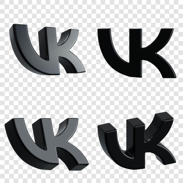 Renderizado en 3D de los logotipos de VK en un fondo transparente