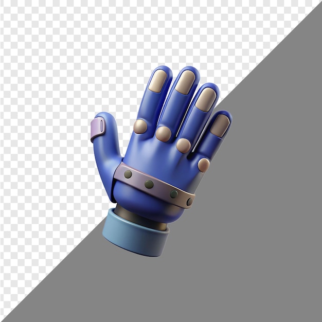 Renderizado en 3D de una mano azul sobre un fondo transparente