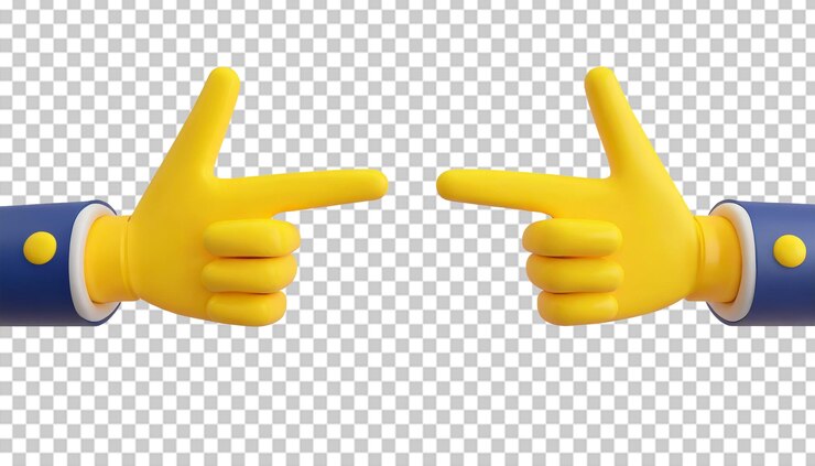 PSD renderizado en 3d de manos que muestran los pulgares hacia arriba y apuntan aislados sobre un fondo transparente.