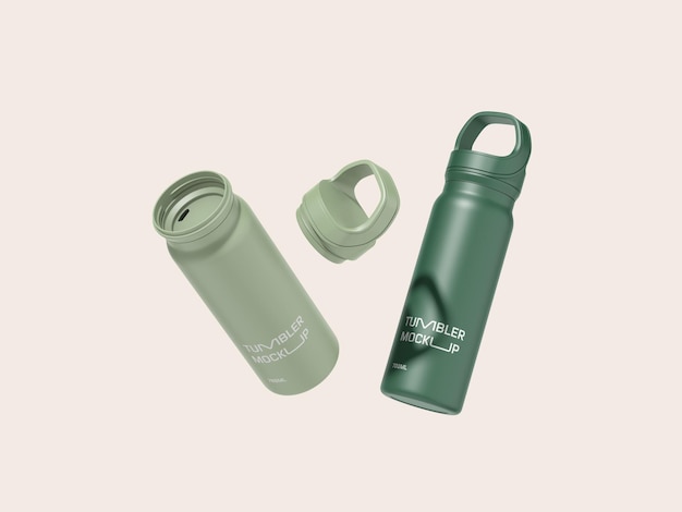Renderizado en 3D de una maqueta de botella de agua aislada verde