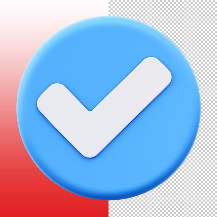 Renderizado en 3D de una marca de comprobación azul verificada