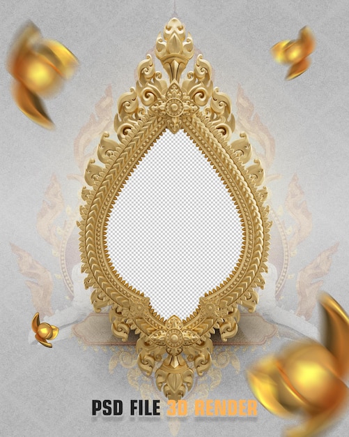 Renderizado en 3D del marco dorado adornado