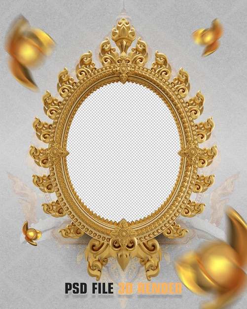 Renderizado en 3D del marco dorado adornado