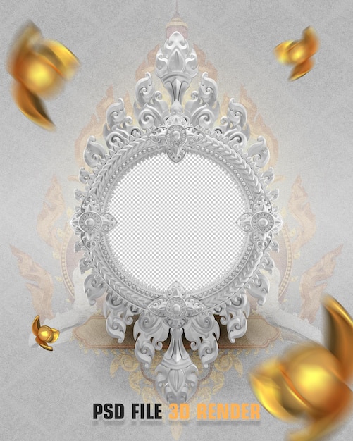 Renderizado en 3D del marco redondo adornado