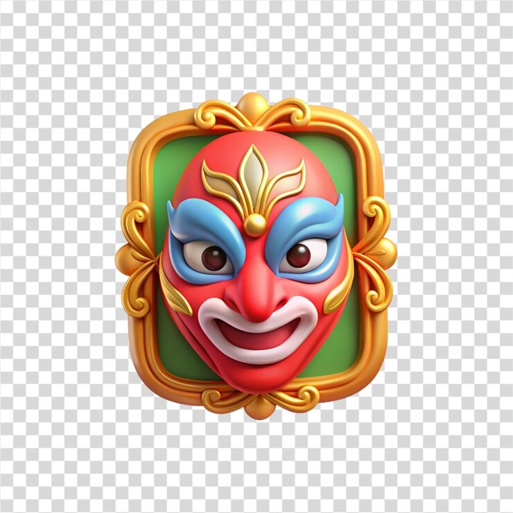 PSD renderizado en 3d de una máscara festiva en un marco adornado
