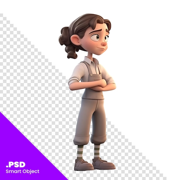 PSD renderizado en 3d de un mecánico de dibujos animados con los brazos cruzados aislado en una plantilla psd de fondo blanco