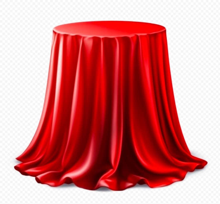 PSD renderizado en 3d de una mesa redonda cubierta con tela roja sobre un fondo transparente
