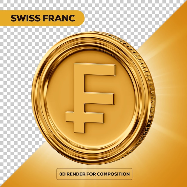 Renderizado en 3D de la moneda de oro del franco suizo