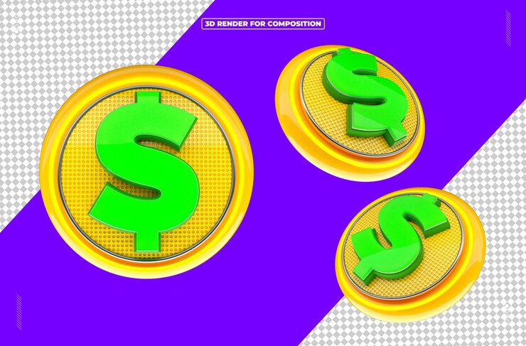 PSD renderizado en 3d de las monedas en efectivo socialmedia