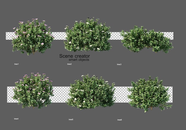 Renderizado en 3D de muchas plantas y hiedra