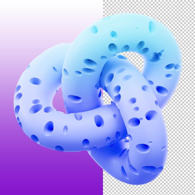 Renderizado en 3D de un nudo azul con gradiente y agujeros